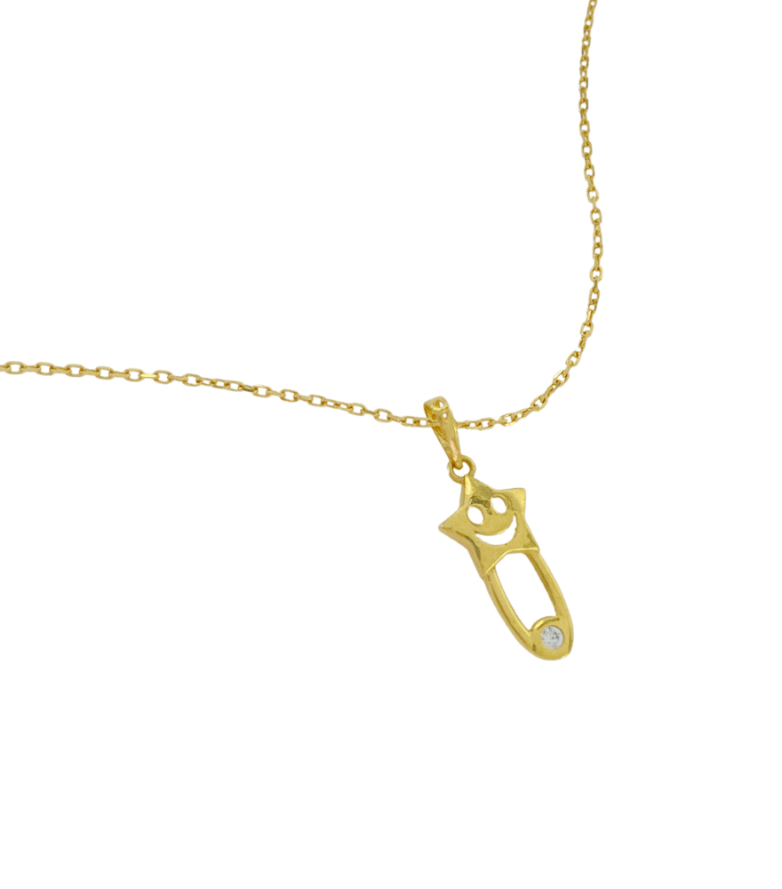 Golden Happy Star Pin Charm Pendant Necklace in 18K Gold