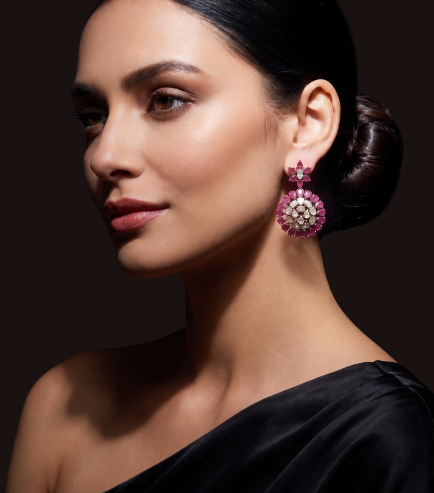 Alternate View of Model Wearing Marya Ruby Dangle Earrings in Sterling Silver Jewelry for Pierced Ears 925 One Size 14.54gms