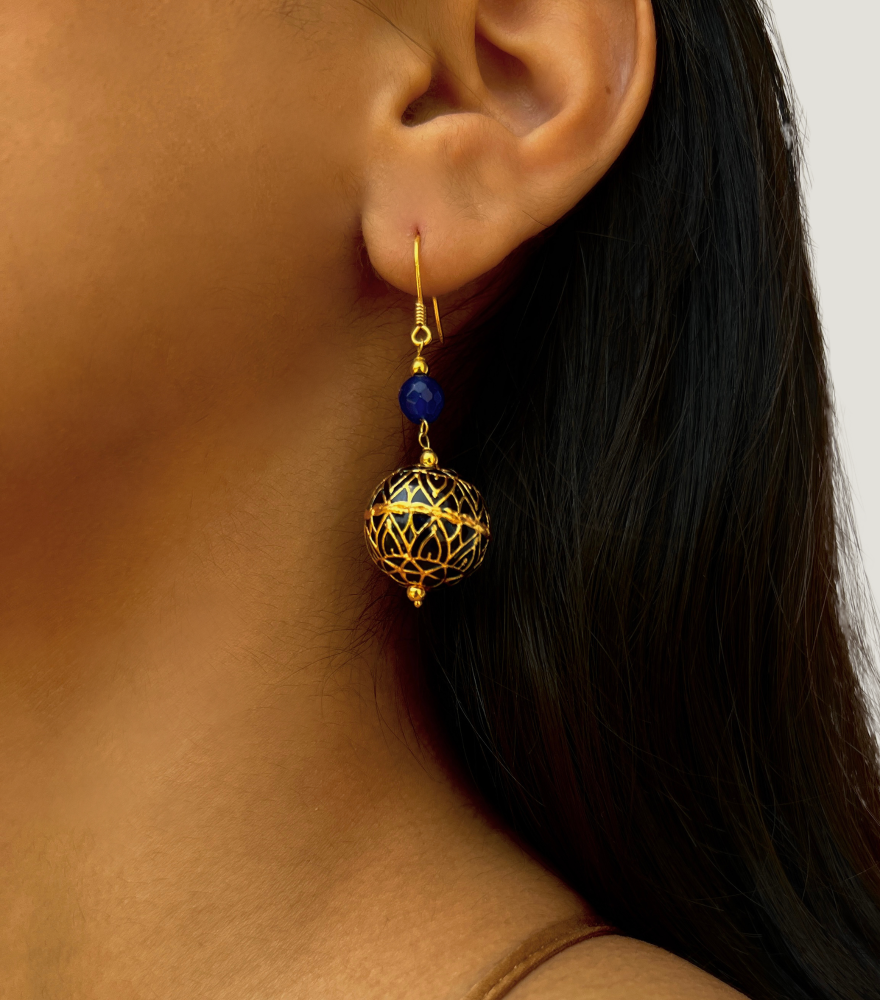 Alternate View of Model Wearing Saira Earrings Jewelry for Pierced Ears 18k Yellow Gold with Hallmark Stamp One Size 12.3gms