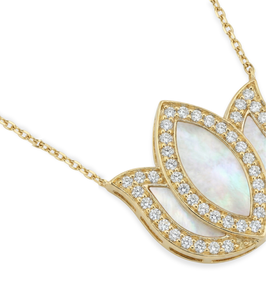 Closeup of Lotus Pearl Necklace in 18k Gold Comfort Fit Yellow with Hallmark Stamp 16 inches 2.2gms