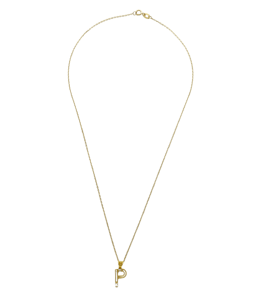 Rear View of Letter 'P' Initials Pendant Necklace in 18k Gold Fixed Length Yellow with Hallmark Stamp Metal One Size 1.2gms