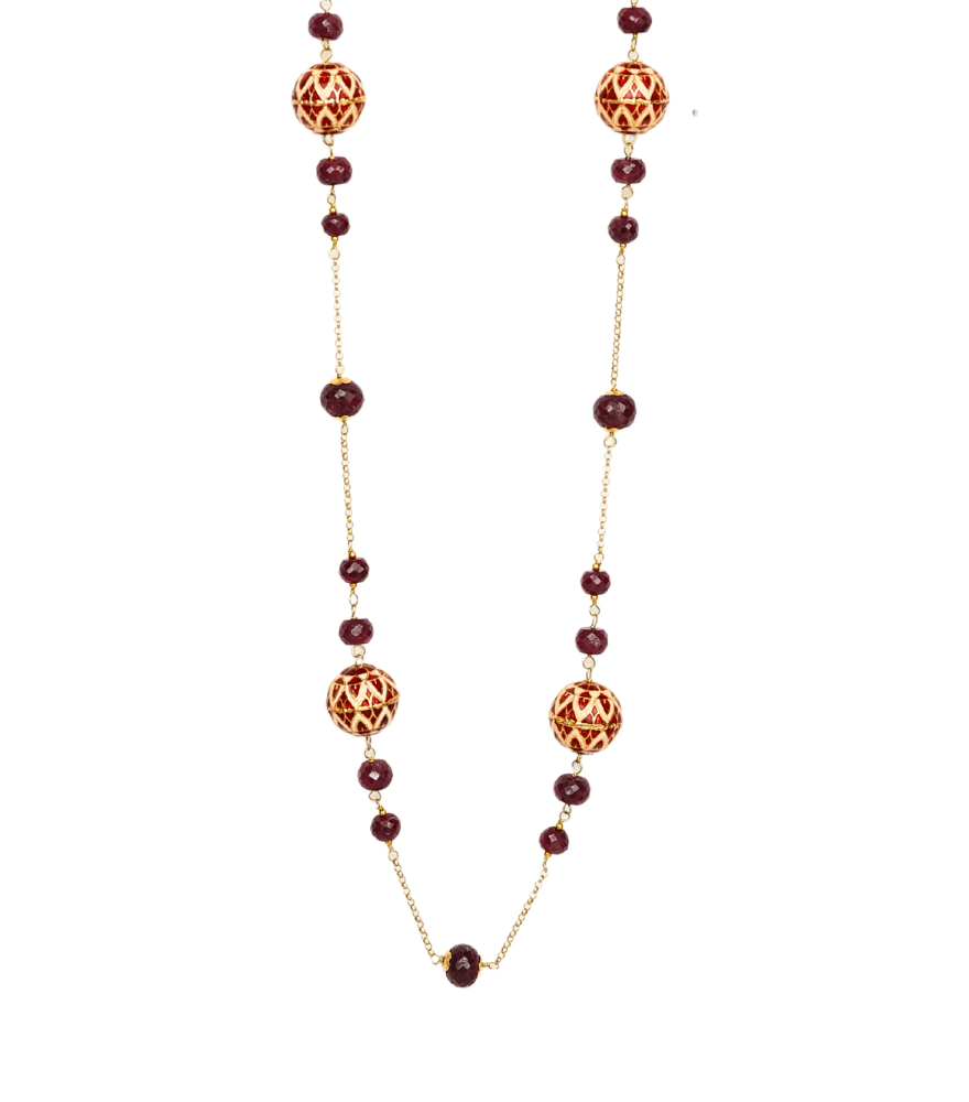 Tanvi Pearl and Enamel Necklace in 18k Gold