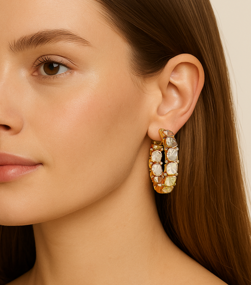 Chandra Polki Hoop Earrings