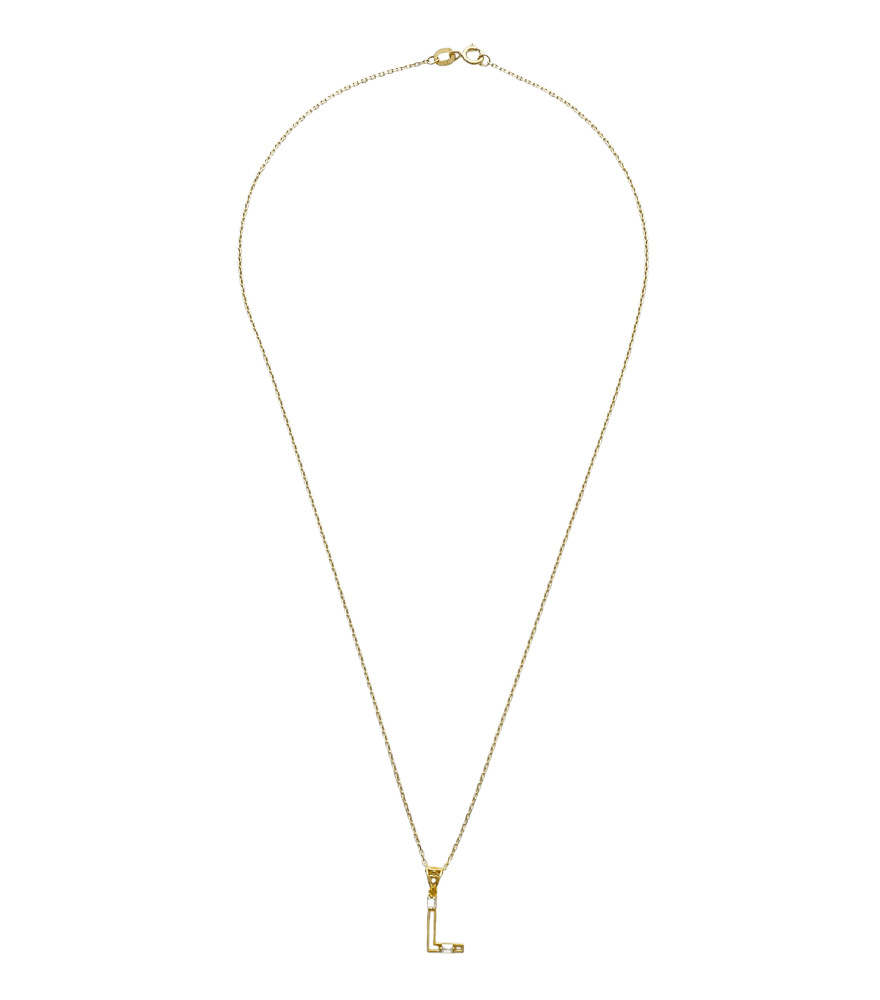 Rear View of Letter 'L' Initials Pendant Necklace in 18k Gold Fixed Length Yellow with Hallmark Stamp Metal One Size 1.1gms