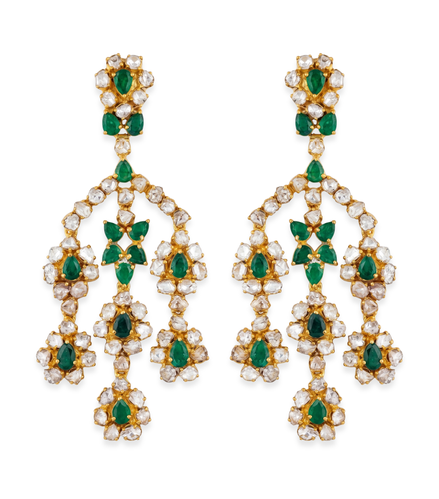 Front View of Ragini Dangle Earrings Jewelry for Pierced Ears 18k Gold Plated 925 Sterling Silver One Size 39.2gms