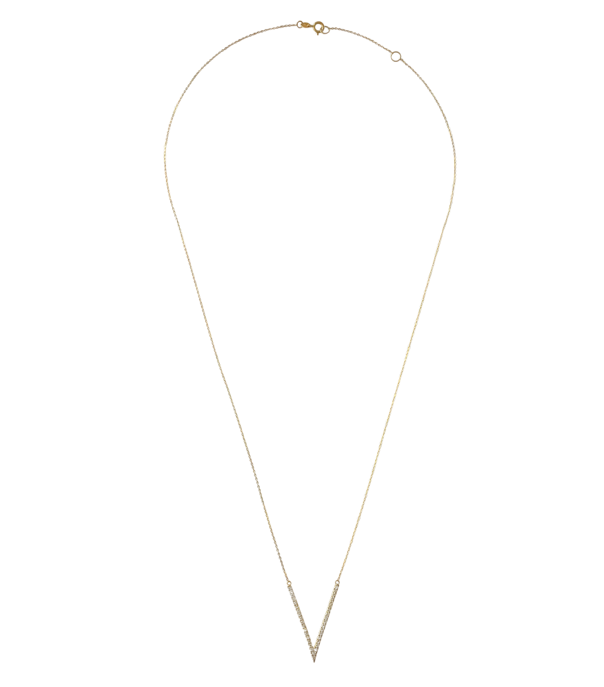 Rear View of Valeria V Necklace in 18k Gold Comfort Fit Yellow with Hallmark Stamp 16 inches 1.3gms