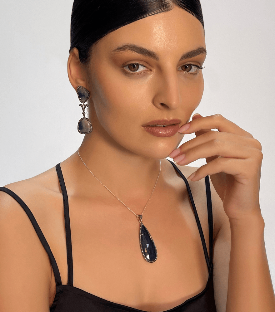 Alternate View of Model Wearing Suman Pendant Necklace Comfort Fit 925 Sterling Silver Metal One Size 15.8gms