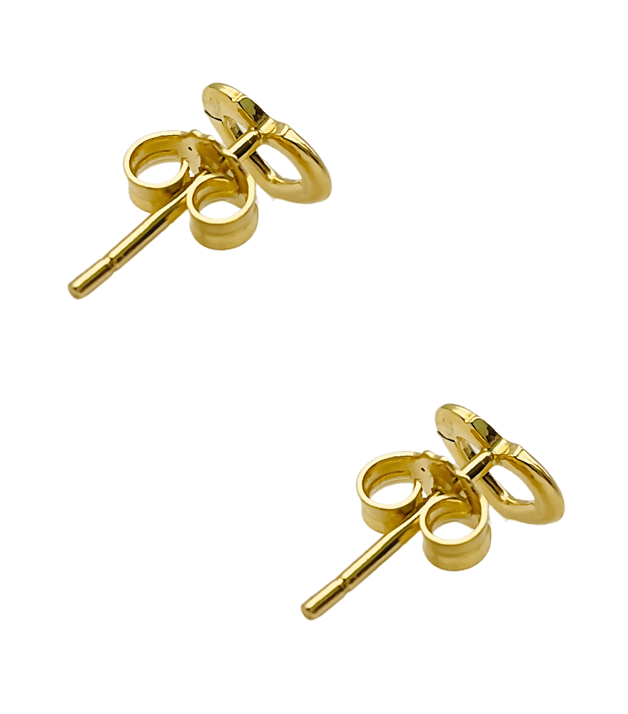 Rear View of Hiba Heart Stud Earrings in 18k Gold Jewelry for Pierced Ears Yellow with Hallmark Stamp Metal One Size 1.2gms