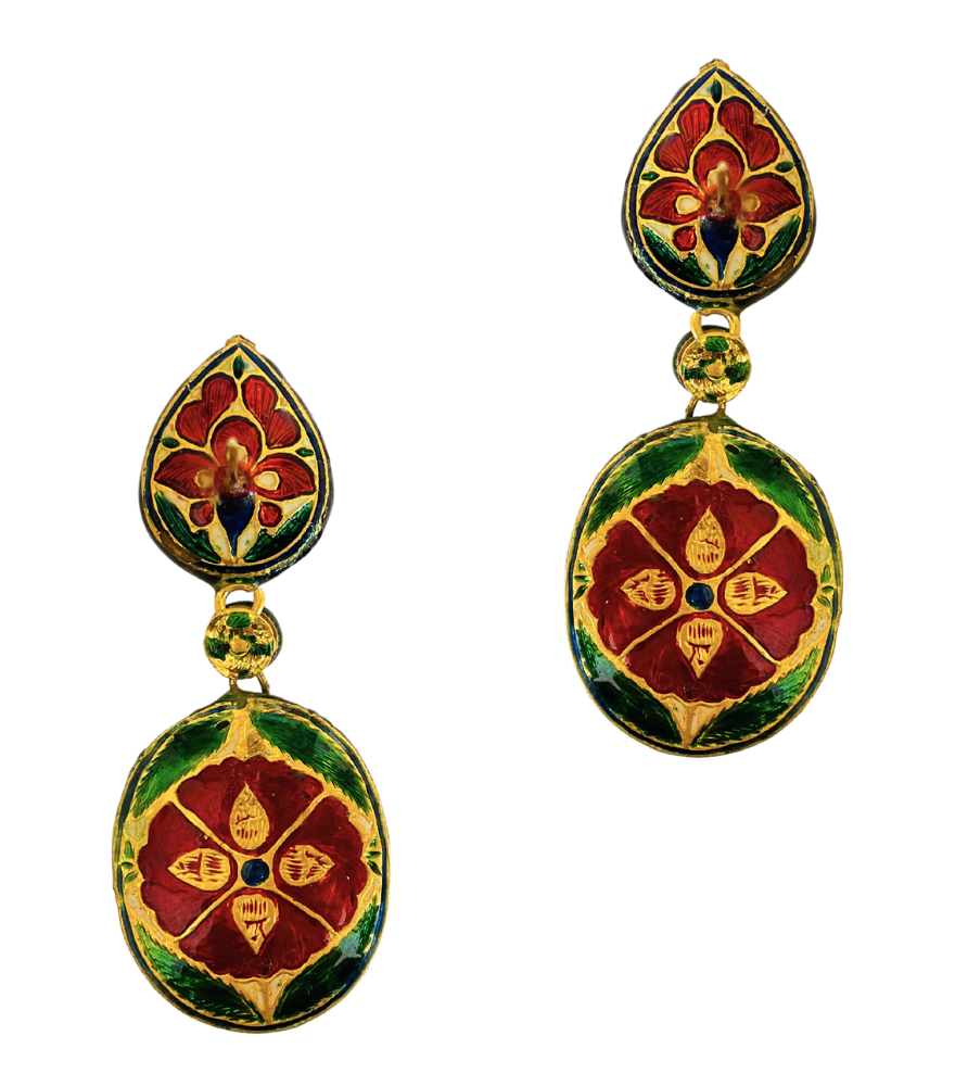 Rear View of Pallavi Polki Earrings in Gold Jewelry for Pierced Ears 18k Yellow with Hallmark Stamp Metal Stone One Size 23.6gms