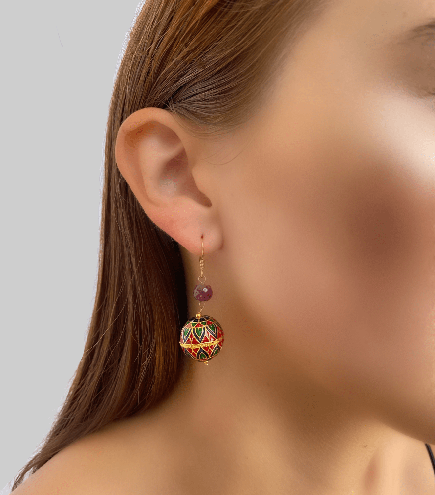 Alternate View of Model Wearing Razia Earrings Jewelry for Pierced Ears 18k Yellow Gold with Hallmark Stamp Metal One Size 6.7gms