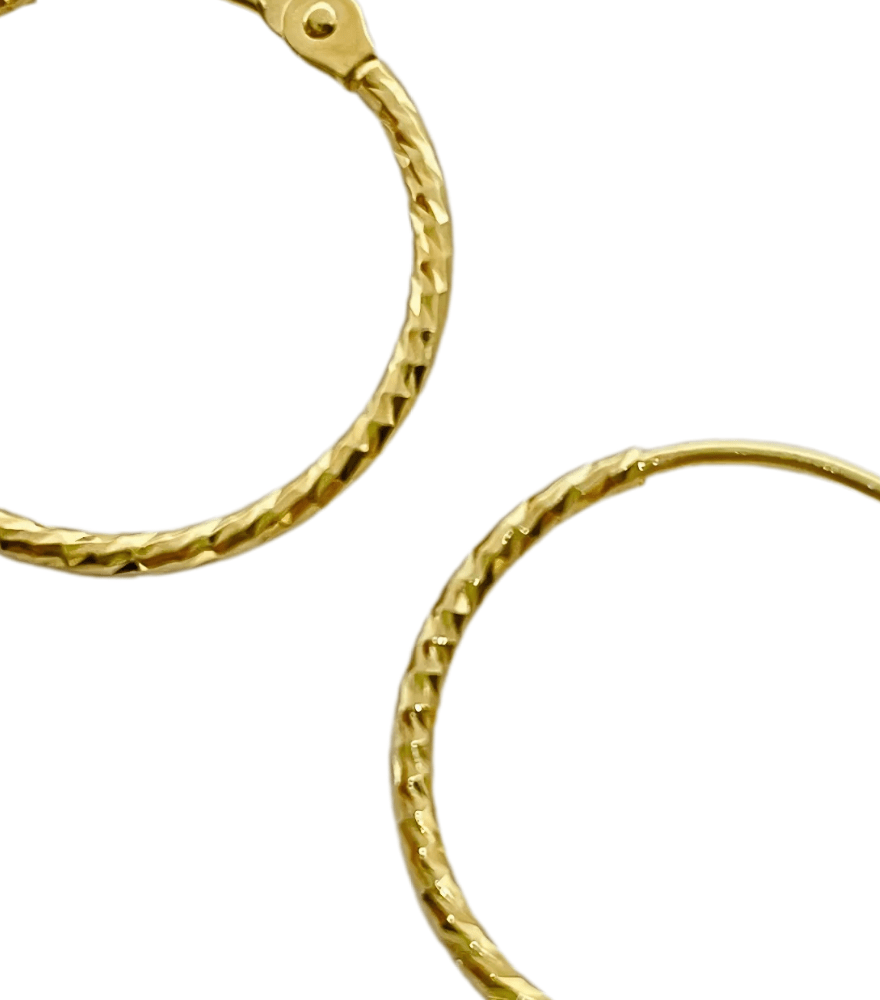 Closeup of Hana Hoop Earrings in 18k Gold Jewelry for Pierced Ears Yellow with Hallmark Stamp Metal One Size 0.8gms