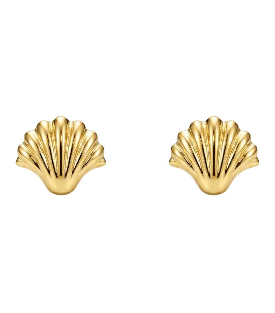 Front View of Shelly Stud Earrings in 18k Gold Jewelry for Pierced Ears Yellow with Hallmark Stamp One Size 0.9gms