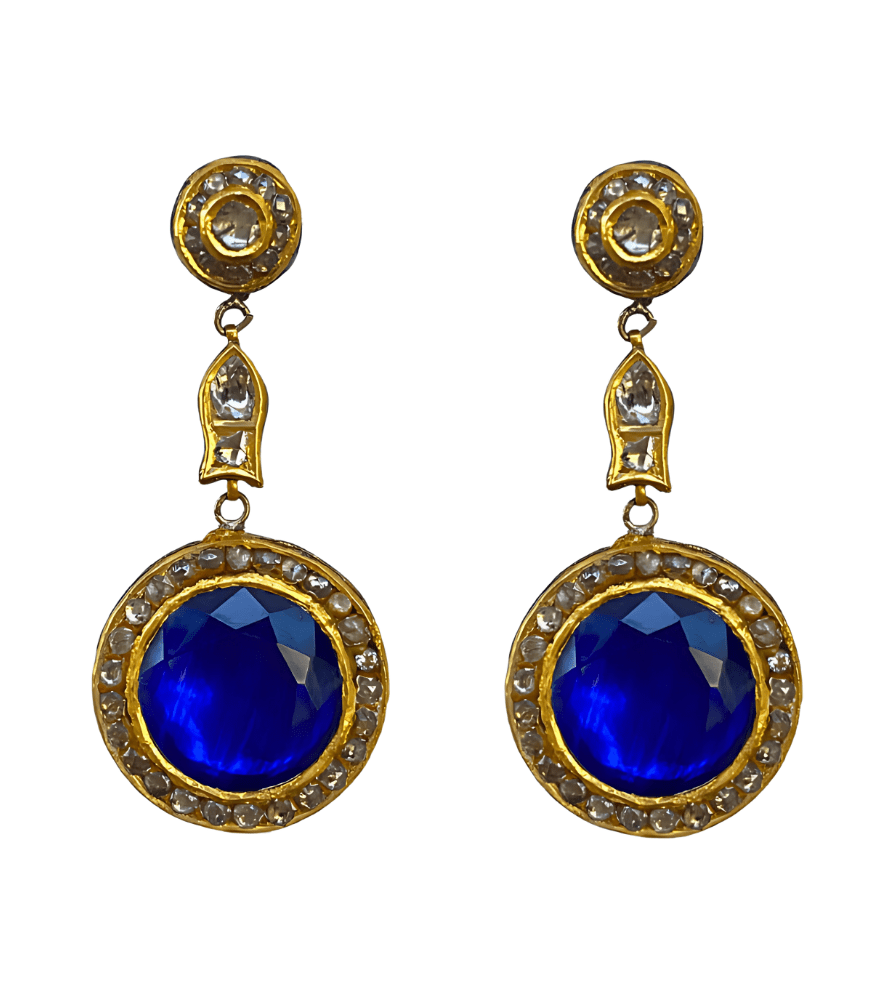 Front View of Chhavi Single Cut Polki Diamonds Earrings in Gold Jewelry for Pierced Ears 18k Yellow with Hallmark Stamp Metal Stone One Size 16.1gms