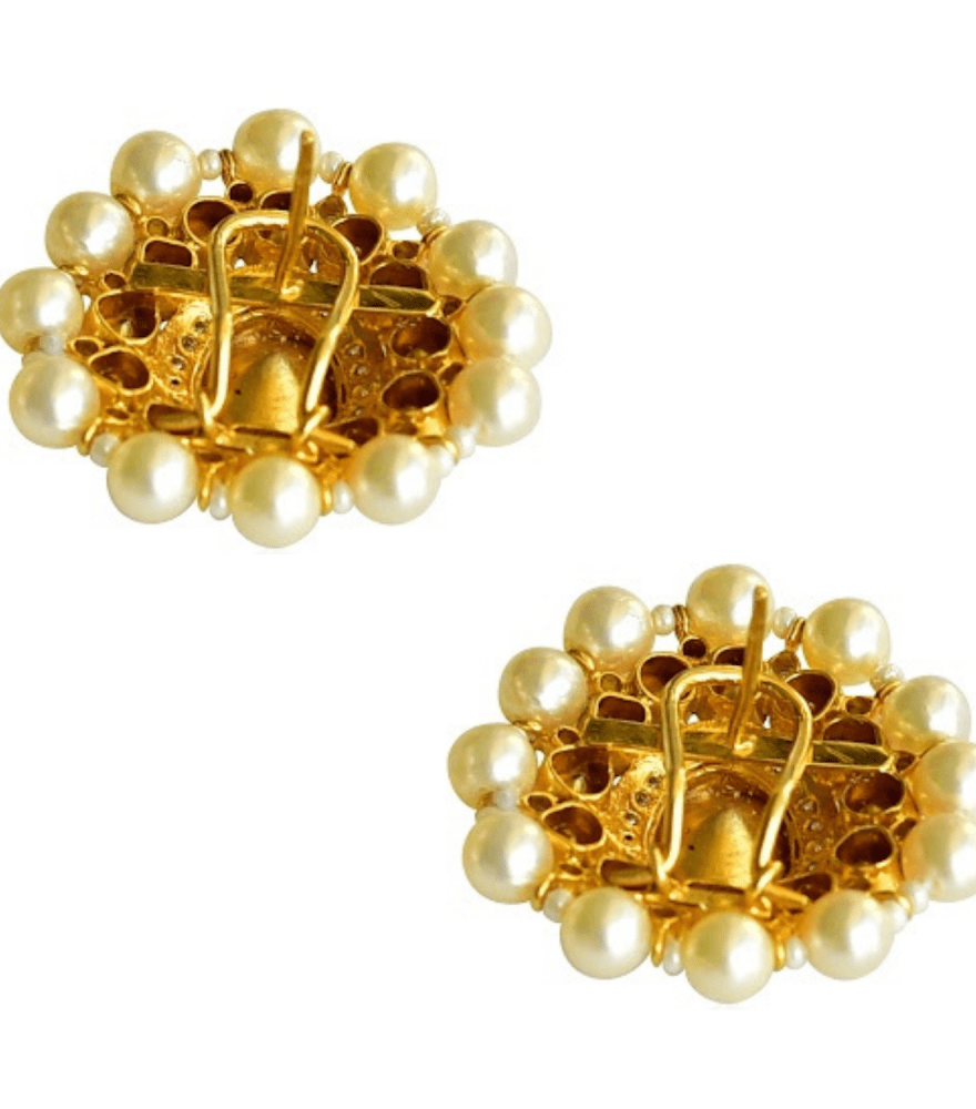 Rear View of Kalpana Stud Uncut Diamond Earrings in 18k Gold Jewelry for Pierced Ears Yellow with Hallmark Stamp Metal 4 cm 24.7gms
