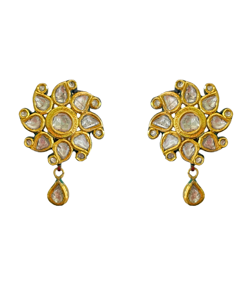 Front View of Mallika Stud Earrings Jewelry for Pierced Ears 18k Yellow Gold with Hallmark Stamp Metal One Size 18.7gms