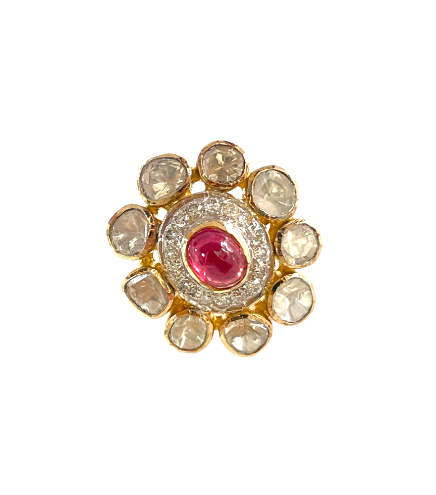 Closeup of Roshni Stud Earrings Jewelry for Pierced Ears 18k Yellow Gold with Hallmark Stamp Metal One Size 9.24gms