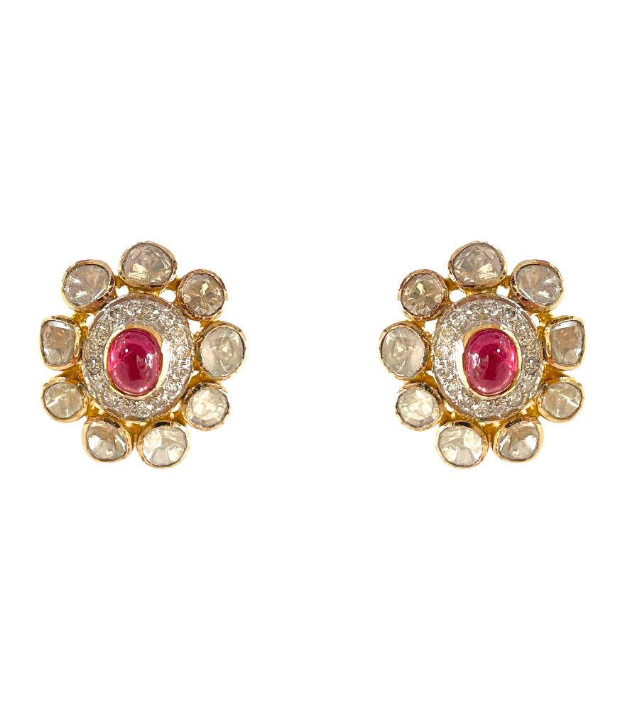 Front View of Roshni Stud Earrings Jewelry for Pierced Ears 18k Yellow Gold with Hallmark Stamp Metal One Size 9.24gms