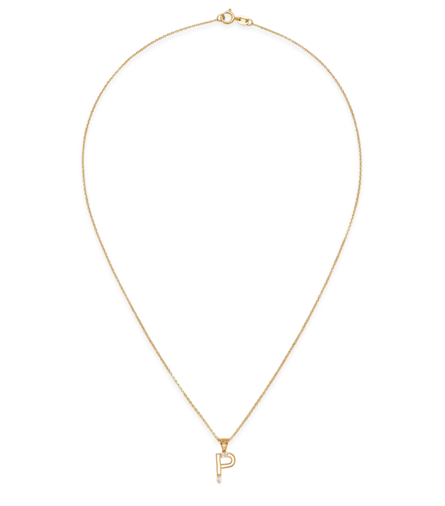 Rear View of Letter 'P' Initials Pendant Necklace in 18k Gold Fixed Length Yellow with Hallmark Stamp Metal One Size 1.2gms