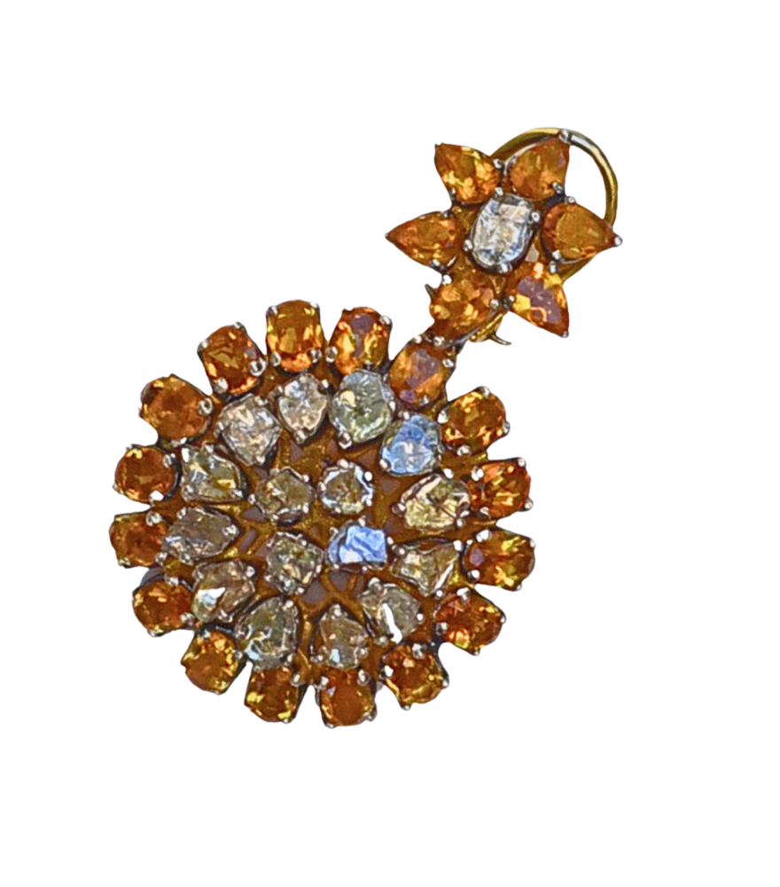 Closeup of Kavya - Silver Earrings with Uncut Diamonds and Citrine Jewelry for Pierced Ears 925 Sterling Metal One Size 31.63gms