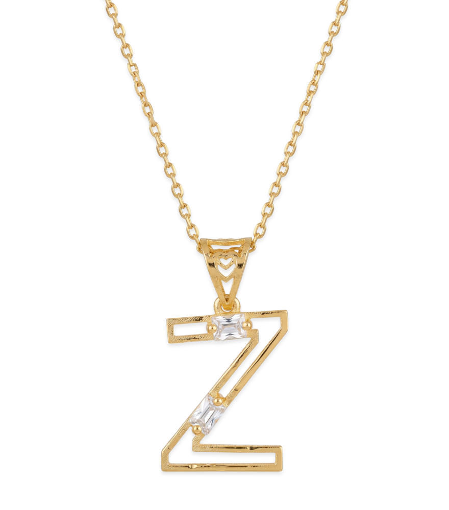 Front View of Letter 'Z' Initials Pendant Necklace in 18k Gold Fixed Length Yellow with Hallmark Stamp Metal One Size 1.3gms