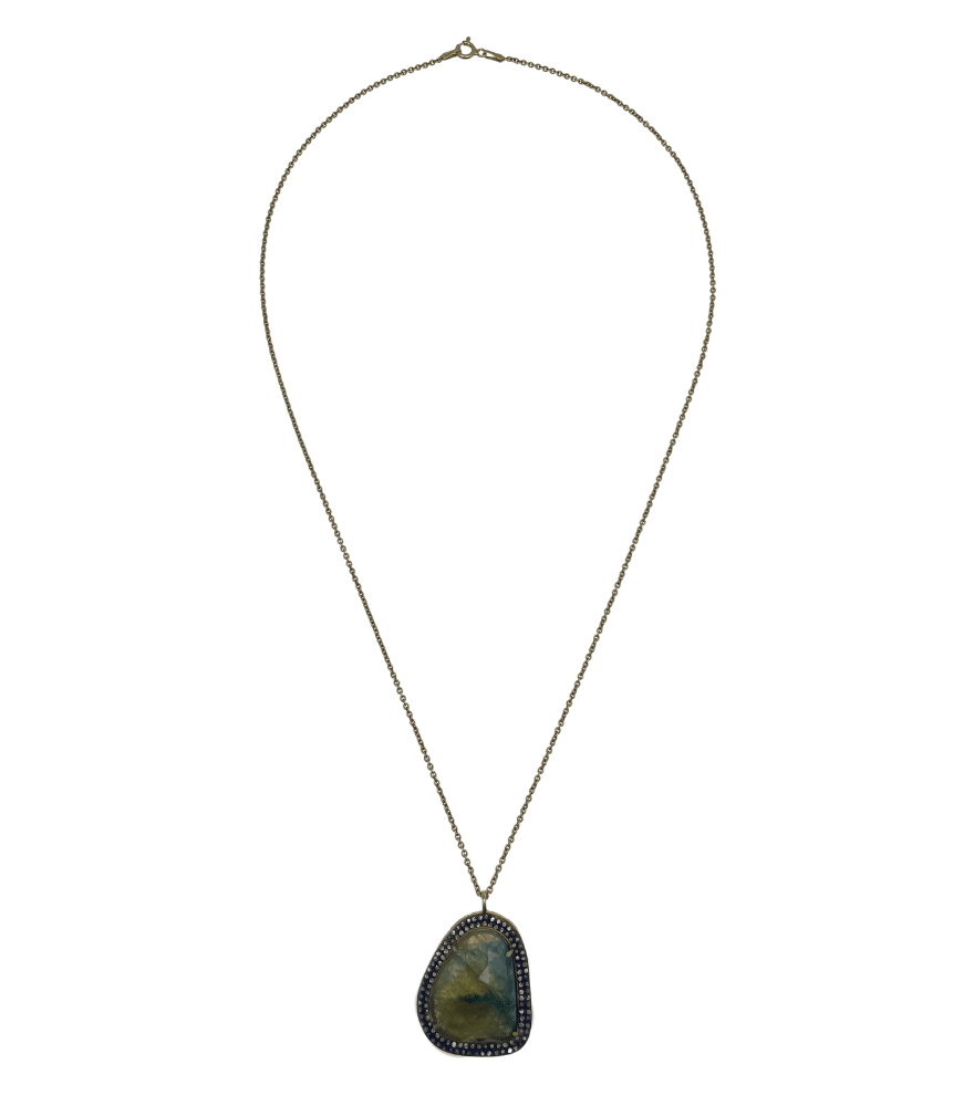 Rear View of Nisa Pendant Necklace in Sterling Silver Fixed Length 18k Gold Plated 925 Metal Stone One Size 11.6gms