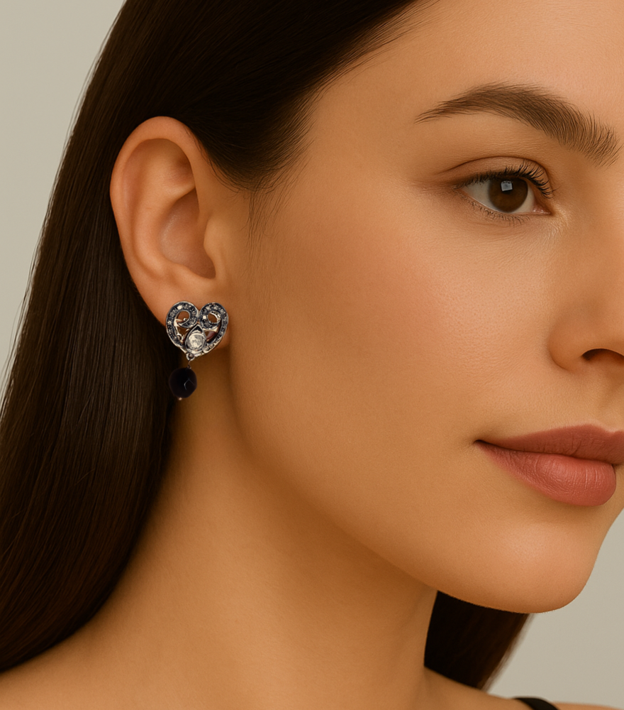 Model Wearing Tarini Stud Earrings Jewelry for Pierced Ears 925 Sterling Silver Metal One Size 6.4gms