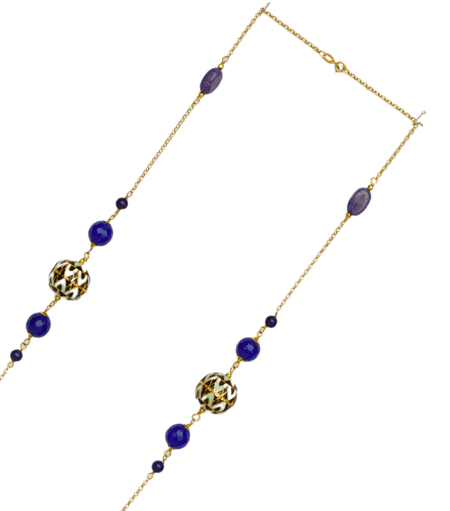 Rear View of Lavanya Pearl Necklace in 18k Gold Fixed Length Yellow with Hallmark Stamp Metal Stone One Size 32.9gms