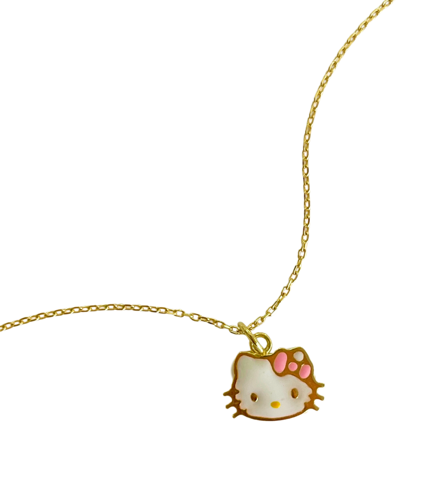 Cleo Kitty Enamel Pendant Necklace in 18k Gold