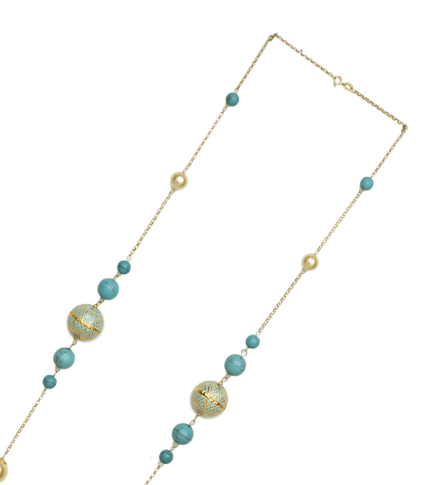 Rear View of Firoza Necklace in 18k Gold Fixed Length Yellow with Hallmark Stamp Metal Stone One Size 43gms