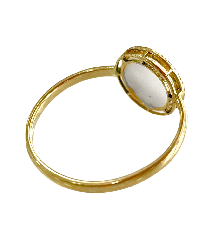 Rear View of Zira Mother of Pearl Open Ring in Solid 18k Gold- Adjustable Fine Gold For Women Comfort Fit Yellow with Hallmark Stamp 1.4gms