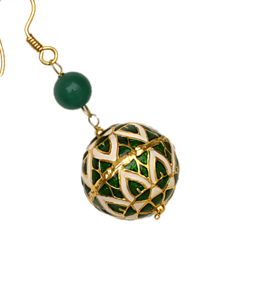 Closeup of Amira Enamel Earrings in 18k Gold Jewelry for Pierced Ears Yellow with Hallmark Stamp One Size 6.3gms