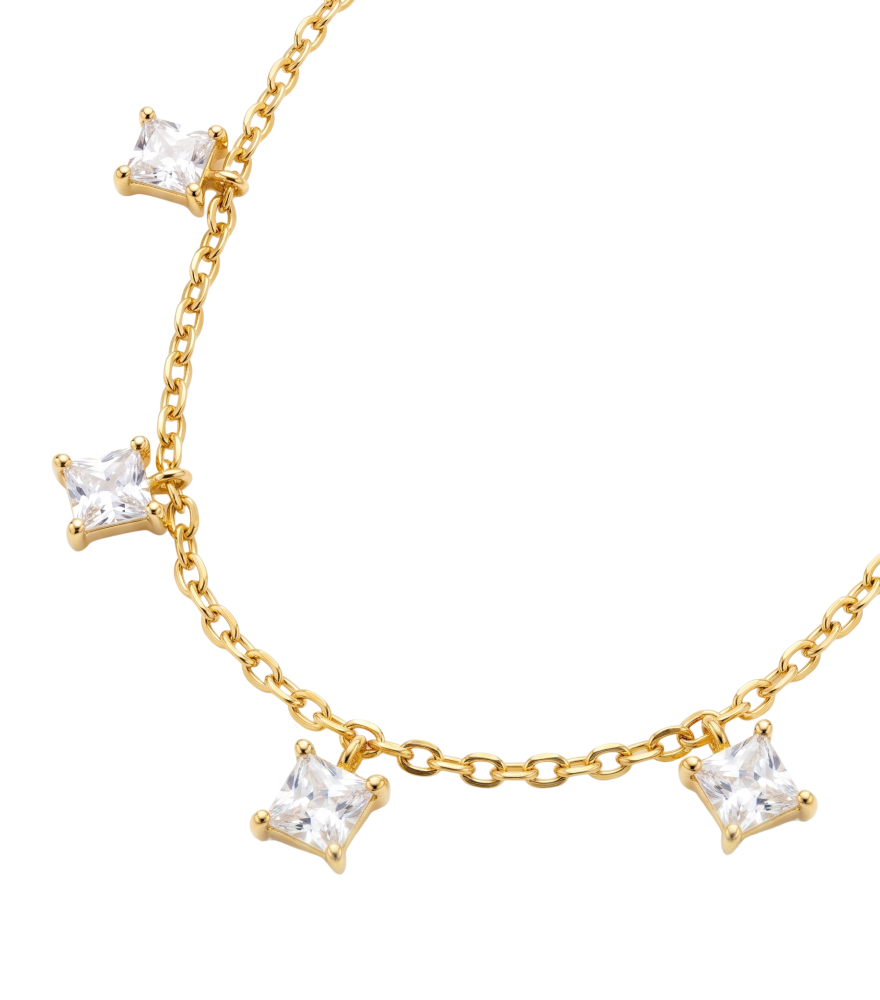 Closeup of Starlight Charm Necklace in 18k Gold Adjustable Length Yellow with Hallmark Stamp Metal One Size 0.9gms