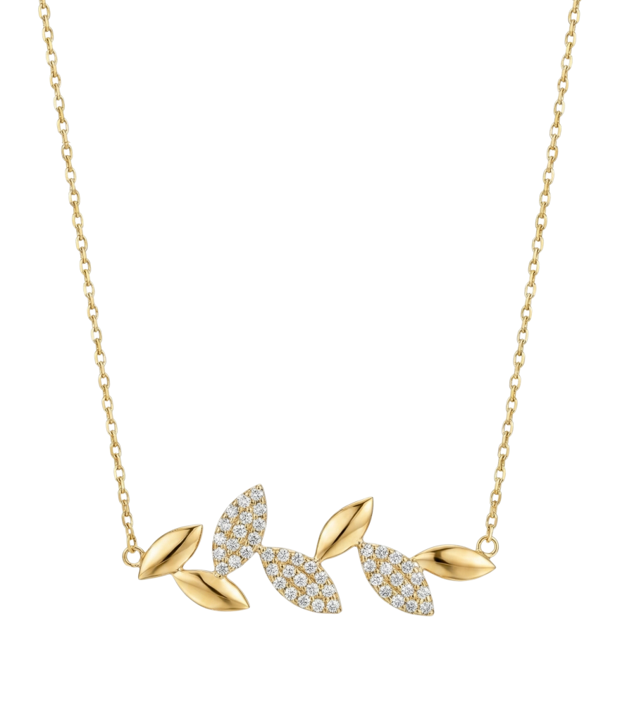 Front View of Amara Vine Necklace in 18k Gold Comfort Fit Yellow with Hallmark Stamp 16 inches 1.9gms