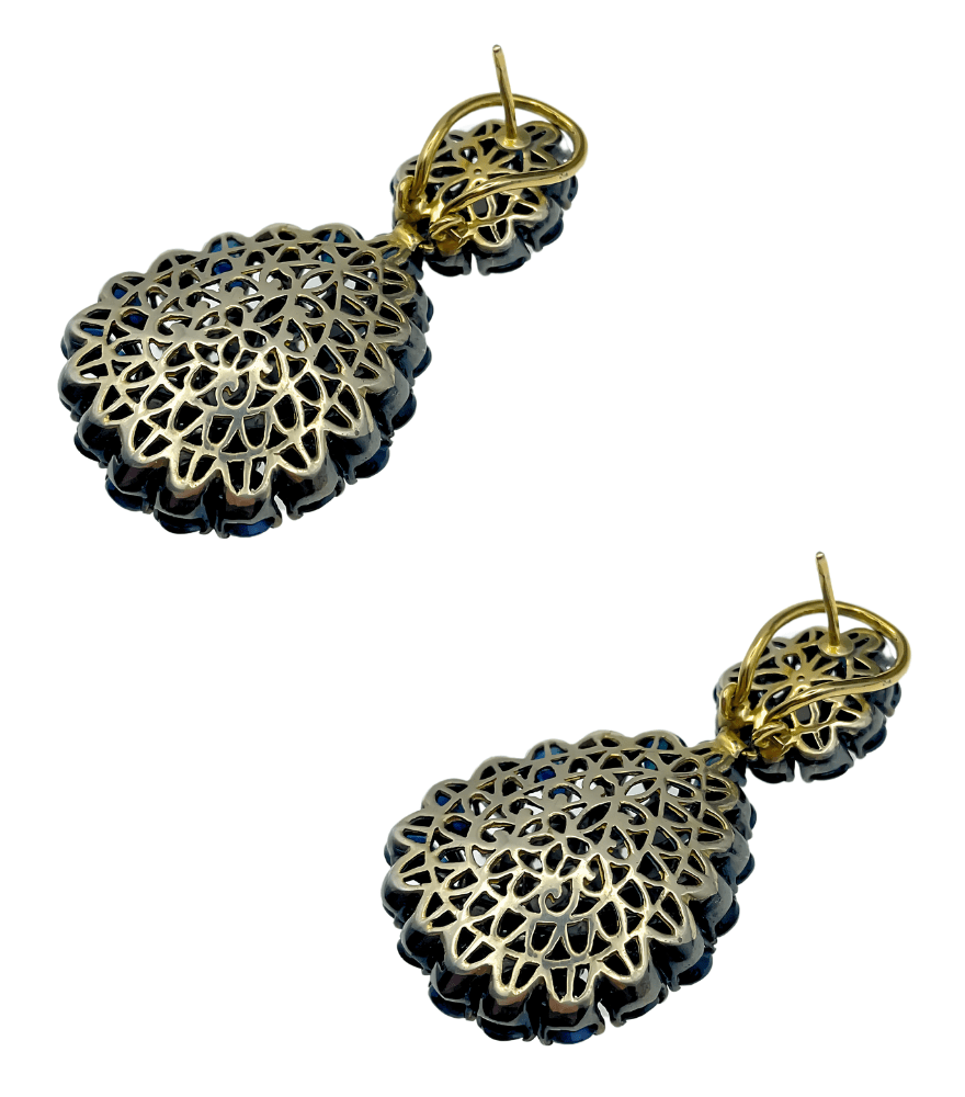 Rear View of Trisha Earrings in Sterling Silver - Sapphire Jewelry for Pierced Ears 18k Gold Plated 925 Metal One Size 27.75gms Yellow