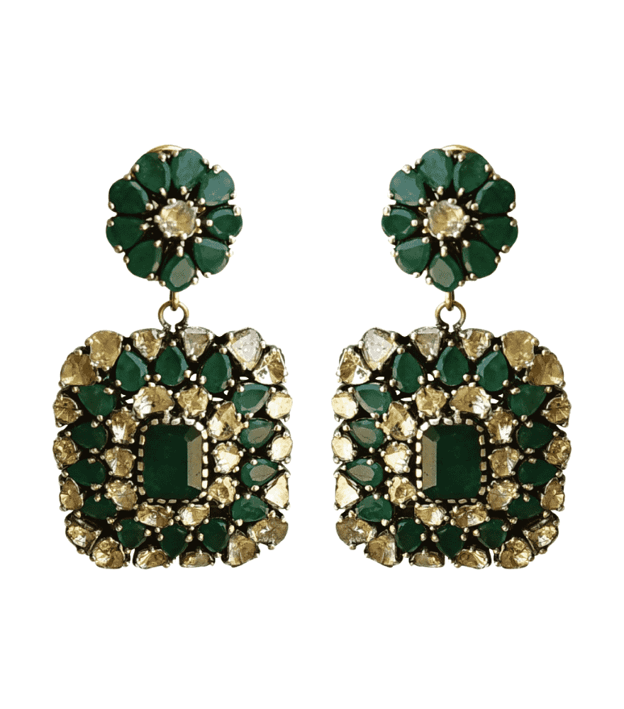 Front View of Hiya Earrings Jewelry for Pierced Ears 18k Gold Plated 925 Sterling Silver Metal Stone One Size 37.7gms