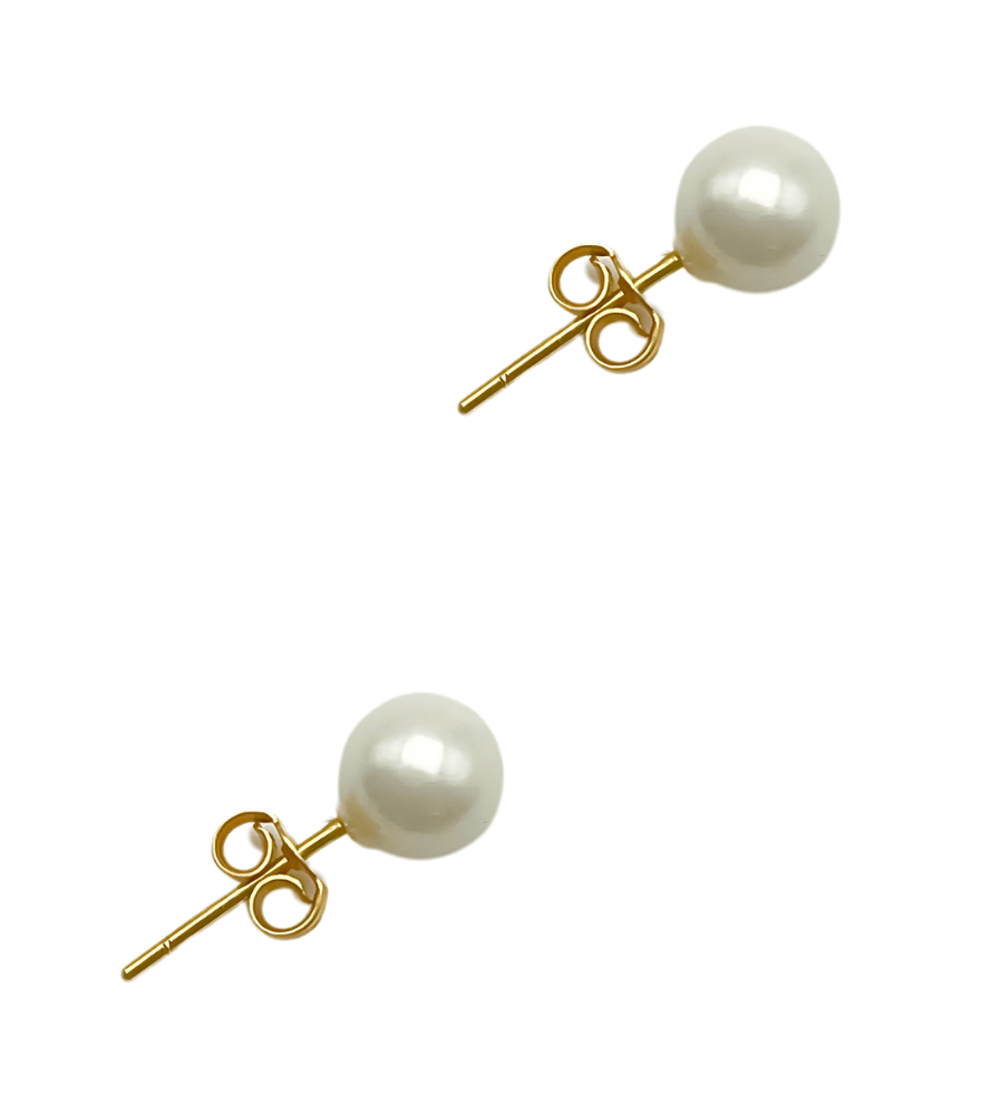 Rear View of Aurora Pearl Stud earrings in 18k gold Jewelry for Pierced Ears Yellow Gold with Hallmark Stamp Metal Stone One Size 1.2gms