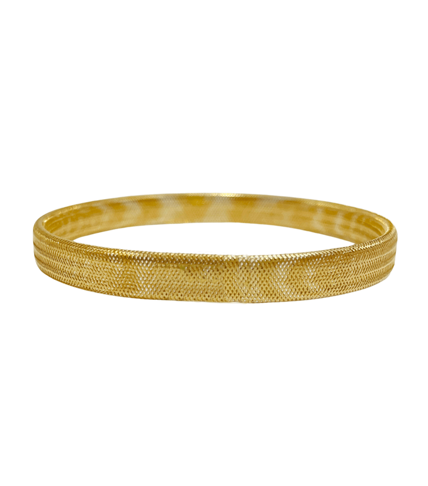 Front View of Bettina Stretch-Fit Bracelet in 18k Gold Comfort Fit Yellow with Hallmark Stamp Metal One Size 2.9gms