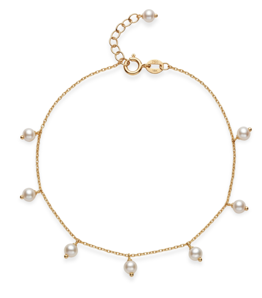 Front View of Aurora pearl Bracelet in 18K Gold Adjustable Length 18k Yellow with Hallmark Stamp 8 inches 1.4gms