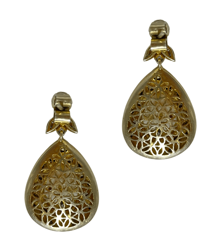 Rear View of Tanisha Diamond Earrings in 18k Gold Plated Sterling Silver Jewelry for Pierced Ears 925 Metal Stone One Size 21.4gms