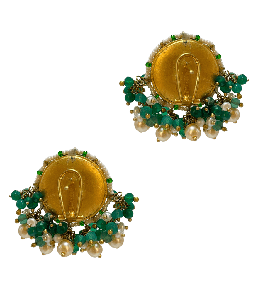 Rear View of Shreya Uncut Polki Earrings in Gold Jewelry for Pierced Ears 18k Yellow with Hallmark Stamp Metal Stone One Size 26.2gms