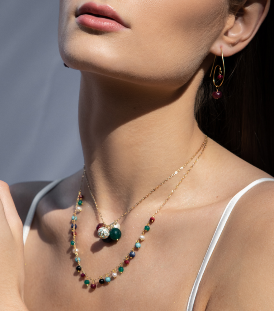 Alternate View of Model Wearing Dana Rainbow Frill Necklace Adjustable Length 18k Yellow Gold with Hallmark Stamp Metal One Size 4.1gms