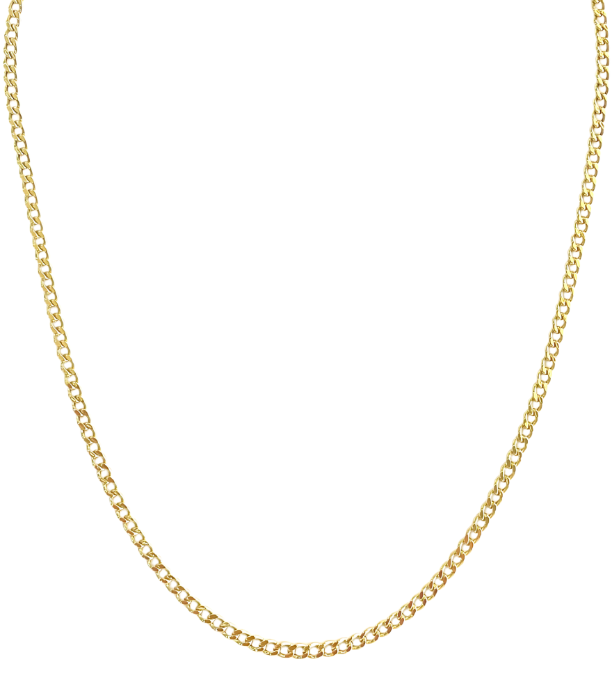 Front View of Cuban Luxe Chain Necklace in 18k Gold Fixed Length Yellow with Hallmark Stamp One Size 4gms