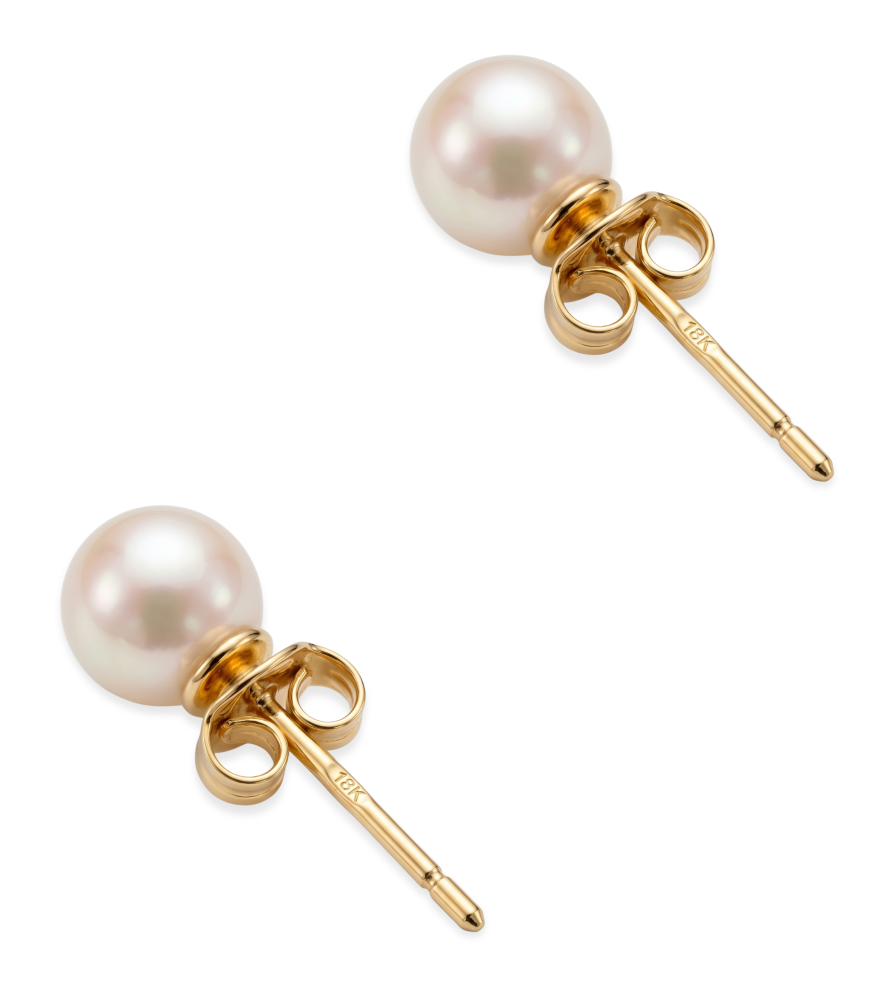 Rear View of Aurora Pearl Stud earrings in 18k gold Jewelry for Pierced Ears Yellow Gold with Hallmark Stamp One Size 1.2gms