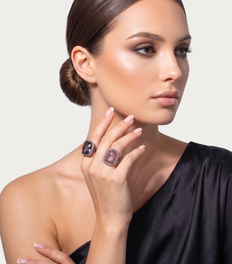 Alternate View of Model Wearing Nargis Ring in Sterling Silver Comfort Fit 925 Metal One Size 8gms