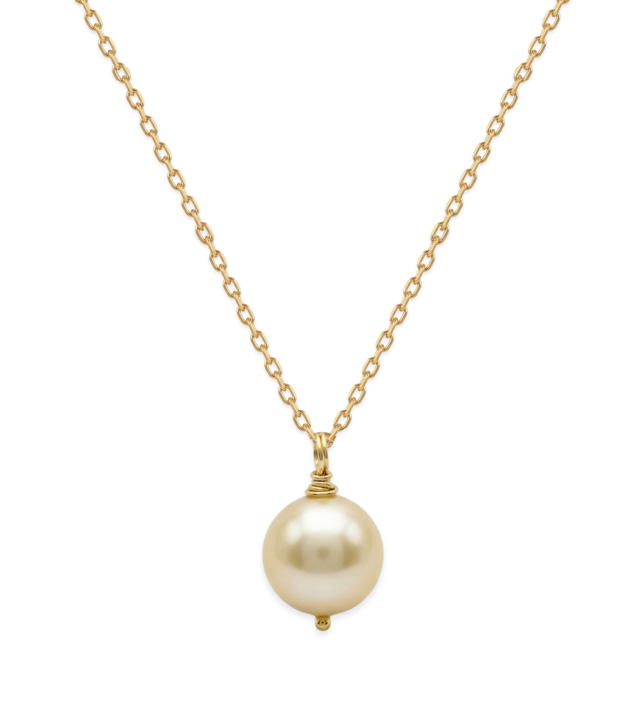 Front View of Gold Pearl Pendant Necklace Fixed Length 18k Yellow with Hallmark Stamp One Size 2.7gms