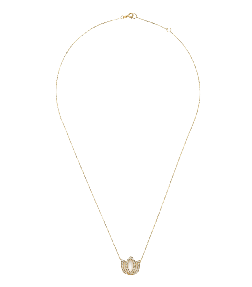 Rear View of Lotus Pearl Necklace in 18k Gold Comfort Fit Yellow with Hallmark Stamp 16 inches 2.2gms