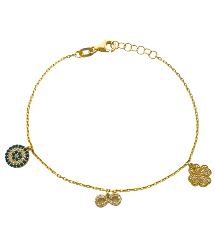 Front View of Nova Good Luck Diamond Charm Bracelet in 18k Gold Adjustable Length Metal 7 inches 2.8gms Yellow