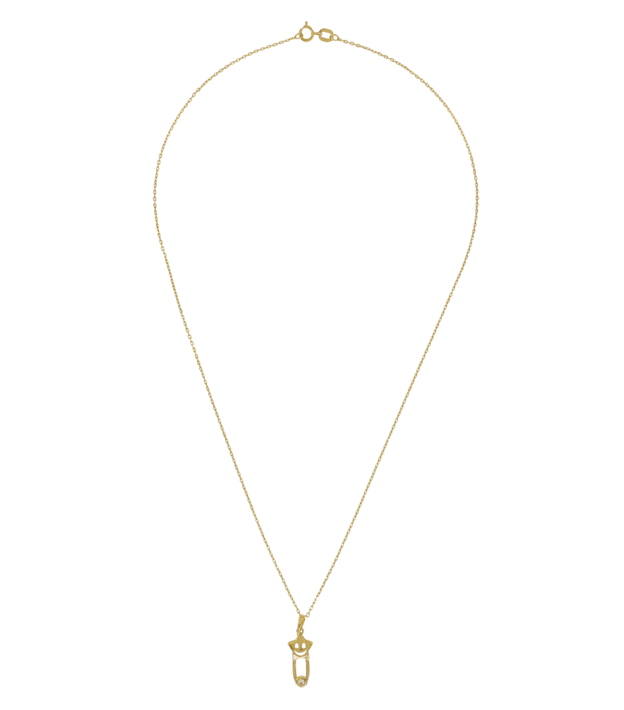 Rear View of Golden Happy Star Pin Charm Pendant Necklace in 18K Gold Fixed Length 18k Yellow with Hallmark Stamp Metal One Size 1.6gms