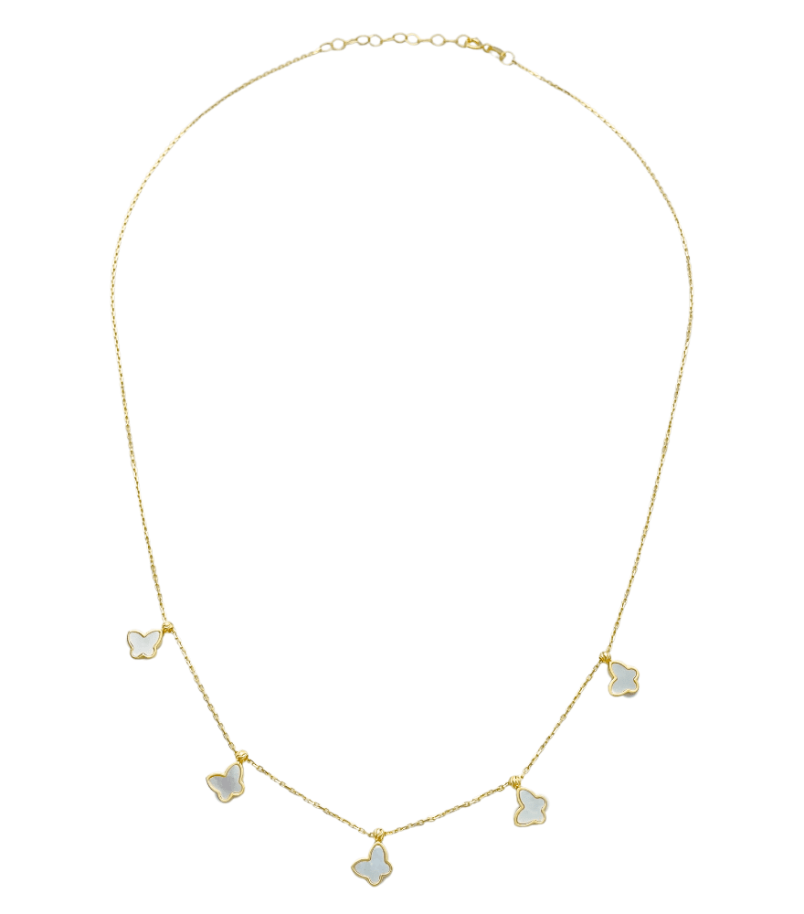 Rear View of Eden Pearl Butterfly Necklace in 18K Gold Adjustable Length 18k Yellow with Hallmark Stamp Metal One Size 2.1gms