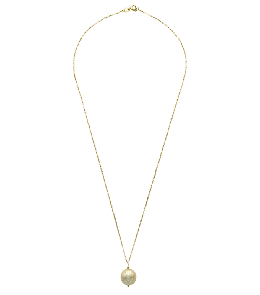 Rear View of Nura Pearl Necklace Fixed Length 18k Yellow Gold with Hallmark Stamp Metal Stone One Size 2.7gms